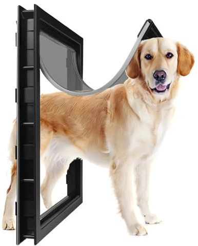XL Dog Door with Magnetic Locking Flap, Weatherproof Plastic Doggie Door for Large and Extra Large Dogs, Pet Doors with Clear PVC Panel Secure Outdoor and Indoor Access (Black)