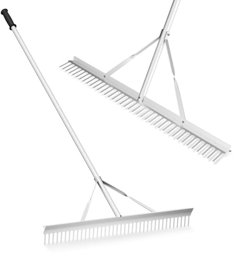 COSTWAY Kratta, Trädgårdsräfsa med 91 cm Arbetsbredd, 36 Pinnar och 174 cm Handtag, Dubbelsidigt Aluminiumblad, Lätt för Gräsmatta, Trädgårdsskötsel, Silver