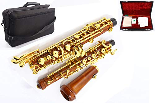 Yinfente Oboe Profesional C Clave Izquierda F Resonancia Semiautomática Palisandro Estuche de Oboe + Partes de Oboe Madera (Palisandro)
