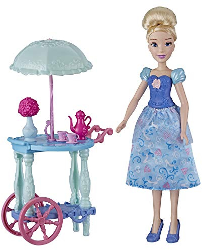 Disney Princess Cinderella's Tea Trolley Playset with Cinderella Doll, Trolley, Tea Cups, Tea Pot, Toy for Girls 3 and Up
