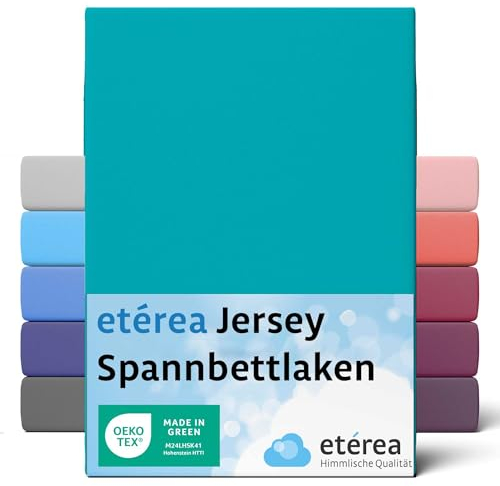 etérea Jersey Spannbettlaken 90x200cm - 100x200cm Ocean bis 25 cm Höhe - 100% Baumwolle Spannbetttuch Oekotex - Bed Sheets Leintuch Bettbezug - Bettlaken 90x200 cm - 100x200 cm - Blau