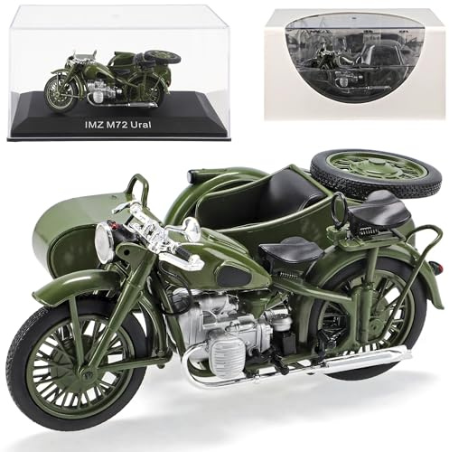 IMZ M72 Ural mit Seitenwagen Grün DDR Atlas Collection 1/24 Modellcarsonline Modell Motorrad