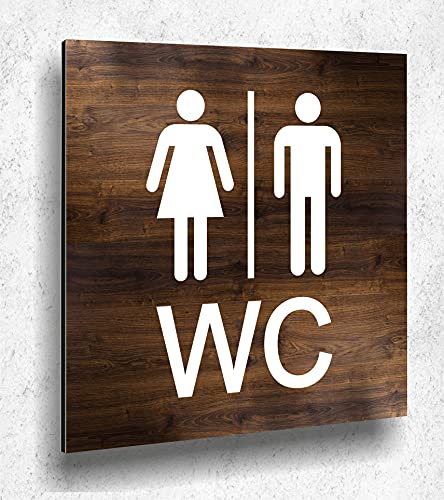 Türschild WC Schild Holz optik Eiche Dunkel Damen Herren Holz UV Druck 12 x 12cm - 3mm Aluverbund - Made in Germany Art.Nr. E 2000