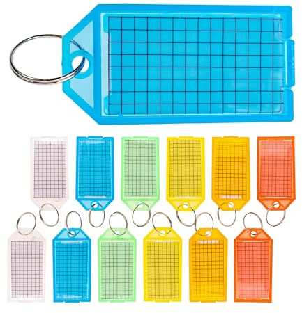 Porte-clés à étiqueter, 12 pièces, 6 couleurs, avec porte-clés, fenêtre d'étiquette 51 x 20 mm, plaquette de clé avec anneau de fente, inscriptions de clés, étiquettes de clés, organisation de clés