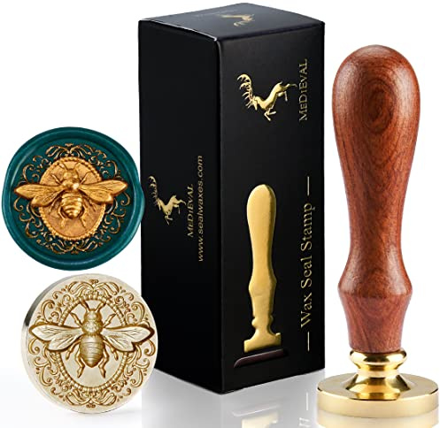 3D Embossed Bee Wax Seal Stamp - Brass Head with Wooden Handle, Making Wax Seals for Wedding Invitation/Envelop/Gift Wrapping