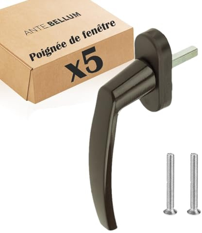 Poignée de fenêtre marron en aluminium - Accessoire sûr et élégant pour les fenêtres et les portes avec une tige de 35 mm de long. Convient à la plupart des fenêtres standard. (marron, 5 pièces)