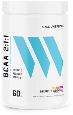 Swolverine BCAA 2:1:1 | Electrolyte Recovery Drink, Branched Chain Amino Acids with L-Glutamine, Hydrating Formula, (60 Servings) (Pineapple Passionfruit)