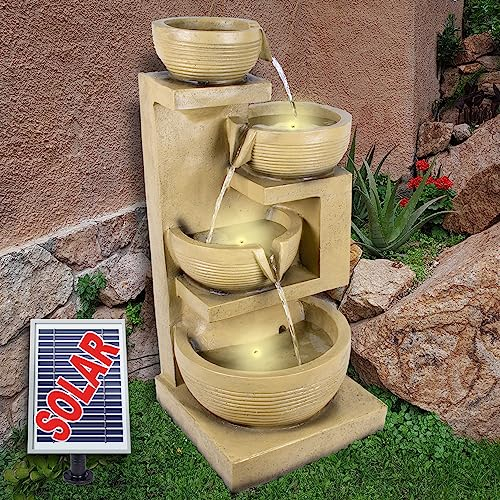 Solar Gartenbrunnen Brunnen Solarbrunnen Zierbrunnen Vogelbad Wasserfall Gartenleuchte Teichpumpe - Springbrunnen Wasserspiel für Garten, Gartenteich (7-SP02153-2)