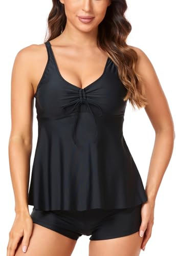 OAMENXI Tankini-set baddräkter för kvinnor tvådelade blommiga badkläder med shorts V-hals magkontroll baddräkter