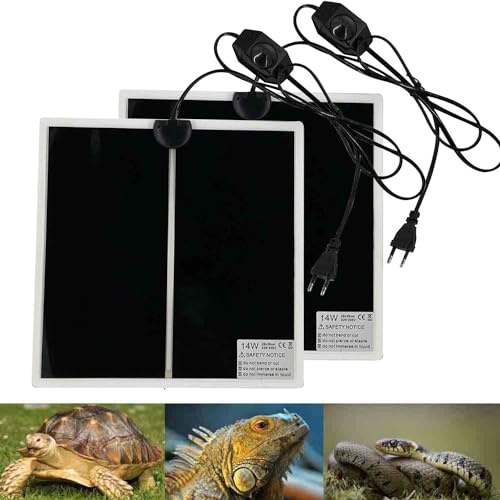 PeSandy Tapis Chauffant Reptile, 2 PIÈCE Tapis Chauffant Terrarium Réglable avec Contrôle De La Température pour Reptiles Tortue, Serpents, Lézards, Geckos - Tapis De Sécurité pour Aquarium (28x28CM)