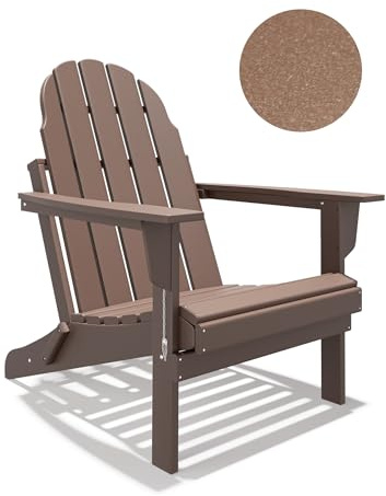 BUPPLEE Folding Adirondack Chair, 450 LBS Heavy Duty HDPE Poly Lumber Fire Pit Chair for Outside, All-Weather Resistant Plastic Adirondack Chairs for Patio, Garden, Deck & Backyard, Teak