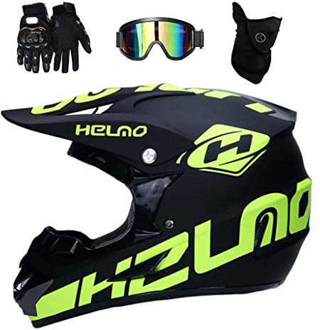 Unisex Full Face Motocross Helmet, with Gloves Goggles Mask, Youth Kid Enduro Off Road Motorbike Helmet, MTB ATV BMX Downhill Quad Dirt Bike Crash Helmet, D.O.T Certified ( Color : Black , Size : XL/5