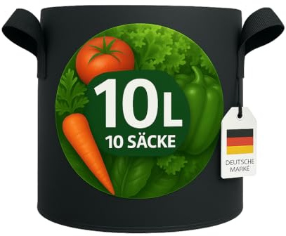 König Design 10 x 10 l planteringspåse av fleece-tyg – set om 10 l växtpåsar av 300 g/m² filt och fleecetyg – planteringskruka, växtpåse för balkong, terrass, växthus och trädgård