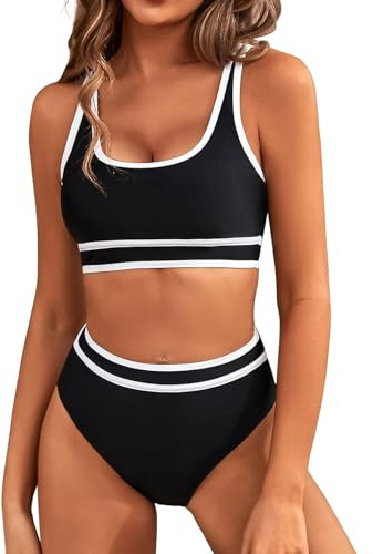 Genfien bikini set för kvinnor, bikiniöverdelar med hög midja, baddräkt med magstöd, utskuren design, vadderad strandklädsel.