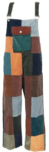 GURU SHOP Cord-Latzhose, Boho Hose, Patchwork Jumpsuit, Overall - Braun/bunt, Damen, Size:M
