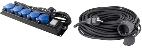 as - Schwabe 5-Fach Verteilersteckdosenleiste mit Schalter & Gummi-Verlängerungsleitung, 10 m H05RR-F 3G1,5 Kabel