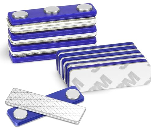 Namnskyltar magnet, 10 stycken magnetiska skyltar för kläder, namnskylt magnetisk, ID-korthållare med akryl-teckenhållare, namnskyltar självhäftande med 3 punktmagnet (blå)