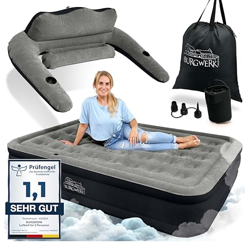 Burgwerk Luftbett für 2 Personen [Praktisches 3 in 1 System] | Selbstaufblasendes Gästebett in 150x200 | Luftmatratze selbstaufblasend, Aufblasbare Matratze