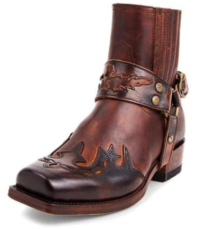 LMUIPMAA Botas Vaqueras Occidentales para Hombre Cuero De PU Punta Cuadrada Botines De Tacón Bloque Botas Ecuestres De Montar,Light Brown,46 EU