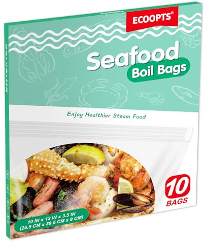 10 bolsas para hervir mariscos, tamaño mediano, para pescado, cangrejo, camarones y verduras, bolsa de cocina y almacenamiento (M)