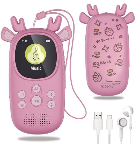 CCHKFEI Reproductor de MP3 para Niños de 32 GB con Bluetooth de 5,3,1,8 Pulgadas, Bluetooth Reproductor de MP3 con Auriculares Reproductor Música Altavoces con Radio FM,Grabación,Podómetro,Cronómetro