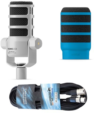 Rode Podmic USB XLR - Micrófono dinámico con altavoz WS14B y cable XLR keepdrum, color blanco