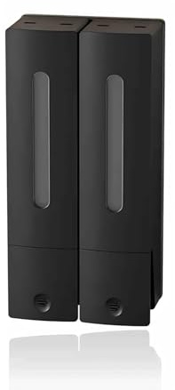 Ezweiji Dispenser manuale di sapone a parete per gel doccia shampoo balsamo sapone liquido, dispenser di sapone senza trapano con finestra trasparente (Nuovo nero due tazze)