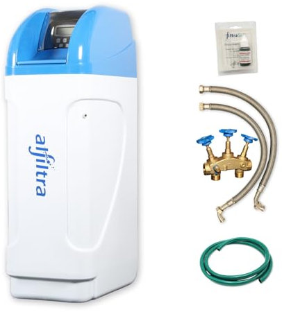 ALFILTRA Basic 60 Wasserenthärtungsanlage mit Anschluss-Set 1 | Entkalker mit Bypass für bis zu 8 Personen Haushalt | Mengengesteuert, Sparbesalzung & Kalkschutz für weiches Wasser