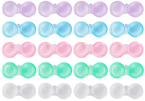 KAOPET 20 Pack Contact Lens Cases, Transparent Contact Cases Bulk in 5 colors, Cute Contact Lenses Case Leak-proof, Eye Contact Case for Home and Travel