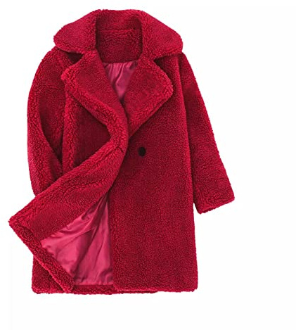 Red Baby Girls Faux Fur Coat Toddler Kids winter jacket lapel collar Windproof Thicken pea coat long sleeve one button teddy fleece jackets Warm Outerwear longline duffle coats