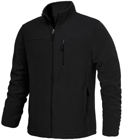LZACTOIN-X Men's Polar Fleece Jacket Full Zip Soft Warm Winter Coats Lightweight Outdoor Hiking Jackets With Multi-Pockets Black Medium