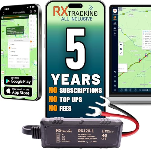 RX Tracking 5 Year 4G/2G Wired GPS Tracker, No Subscription, No Monthly Fee, 12/24V Easy Install, Car Van Motorbike Caravan Motorhome, All-Inclusive Prepaid SIM + Data, UK Company & Support