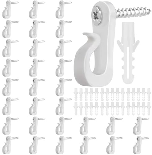 FAYAHAR 30 Pièces Crochets à Visser, Q-Hanger Crochet à Vis, Crochet Guirlande Lumineuse Polyvalent, pour Lumières décorations de Noël, Guirlandes Lumineuses LED (Blanc)