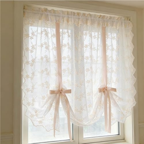 Maritown Kitchen Cafe Net Curtains Decorative Floral Lace Valances for Windows Rod Pocket Vintage Short Curtain Panels for Boho Farmhouse Bedroom Living Room Decor, 1 Panel