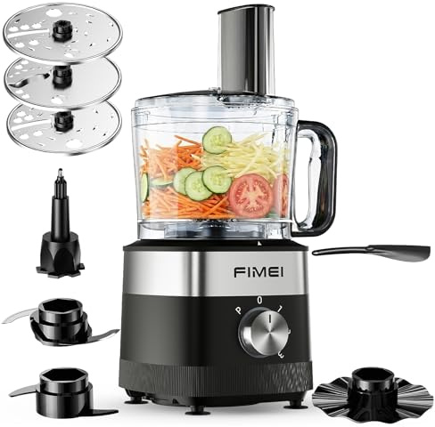 FIMEI Multifunctional Food Processor, 3 Speeds and Pulse Function, 1.5L Chopper, Dough Kneader, Shredder, Reversible Slicer, Emulsifying Disc, Double Lock Protection, Compact and Easy to Store, 800W