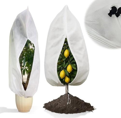 2 Pezzi Telo Antigelo Inverno Piante con Cerniera e Cordino, 80x120CM Copertura Tessuto Non Tessuto Riutilizzabile, Copri Protezione Protezione Antigelo Piante Esterno per Limone, Alberi Frutto