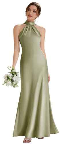 Ever-Pretty Abiti da Damigella Collo a Cordoncino Senzamaniche Satin Maxi Gonna a Sirena Verde Salvia 38