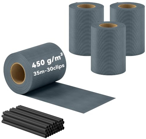 Outsunny Brise-Vue PVC Rouleau Occultant 140m 450g/m² 120 Clips Gris | Bande de Protection Visuelle, Pare-vue Extérieur Imperméable Anti-UV, pour Grillage Rigide Terrasse et Balcon