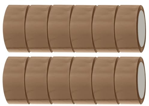 ARVO Brown Packing Tape 12 Rolls with Low Noise (48mm x 60m) - Durable Parcel Sealing Tape for Packing Boxes, Secure Packaging for Moving House