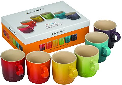 Le Creuset 91048035438010 Stoneware Rainbow Mugs 350 ml, Set of 6