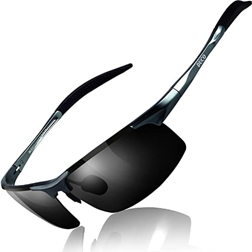DUCO Herren Sportbrille Polarisierte Sonnenbrille Fahrerbrille Ultraleichte Al-Mg Metallrahmen UV400-Schutz Männer Sonnenbrillen 8177S (Gunmetal)
