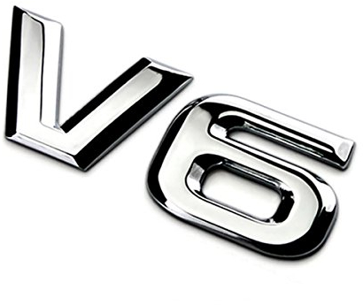 DSYCAR 3D Métal De Voiture Décoration Métal Adhésif V6 Camion De Voiture Badge Emblème Autocollant pour Universal Cars Moto Vélo De Voiture Style Accessoires Décoratifs (V6-Argent)