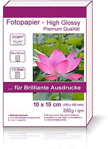 100 Blatt 10x15cm 260g/m² Fotopapier beidseitig hochglänzend Hglossy wasserfest Photopapier high glossy wasserfest photopaper photo paper beide Seiten glänzend 260g / m² 260g/qm 10x15 cm 10 x 15 cm