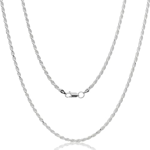 Aka Gioielli® - Collana Uomo Donna Argento 925 Vero - Catenina 3 mm Maglia Corda - lunga 45 cm
