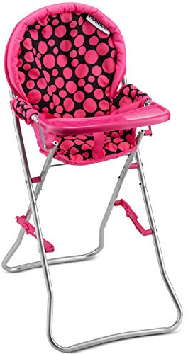 Hushlily® - Sturdy Doll Lightweight Highchair fits 18 Dolls - Pink & Black Polka Dots (Doll Highchair)