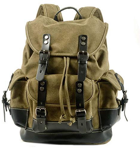 VZVABAG Canvas Echtleder Rucksack Backpack Reisen Wanderung Rucksäcke Schulrucksack Unisex mit Großen Kapazitäten