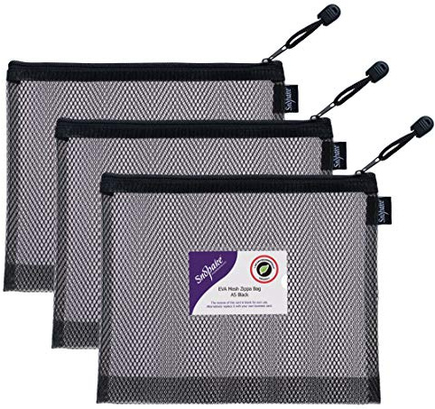 Snopake A5 High Capacity Black EVA Mesh Zippa-Bag [Pack of 3] 255 x 205mm – Heavy Duty Bag with Hanging Loop and Business Card Holder [15880]