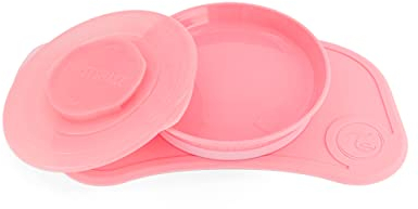 Twistshake Click-Mat Mini + Platte | Anti-Rutsch-Geschirrset für Babys | Babyteller + Baby-Tischset (31x17) | BPA-freier Baby-Entwöhnungsteller | Essenstrainingsplatte für Kinder ab 6m+ | Rosa