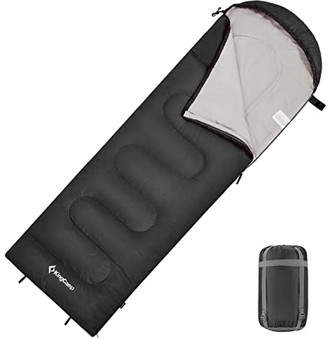 KingCamp Schlafsack Deckenschlafsack Camping Outdoor 3-4 Jahreszeiten für Erwachsene Kinder Ultraleicht Warm Waschbar beim Reisen und Abenteuern, (Schwarz L Zip, 220×75cm)