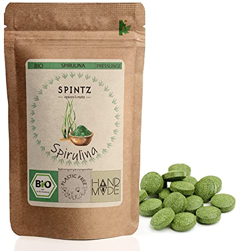 SPINTZ® 200 Stk. Bio Spirulina Bio Presslinge 100% kontrolliert biologischer Anbau | Vegane Spirulina Tabletten 250mg/Tab | Plastikfrei und nachhaltig verpackte Spirulina Tabletten